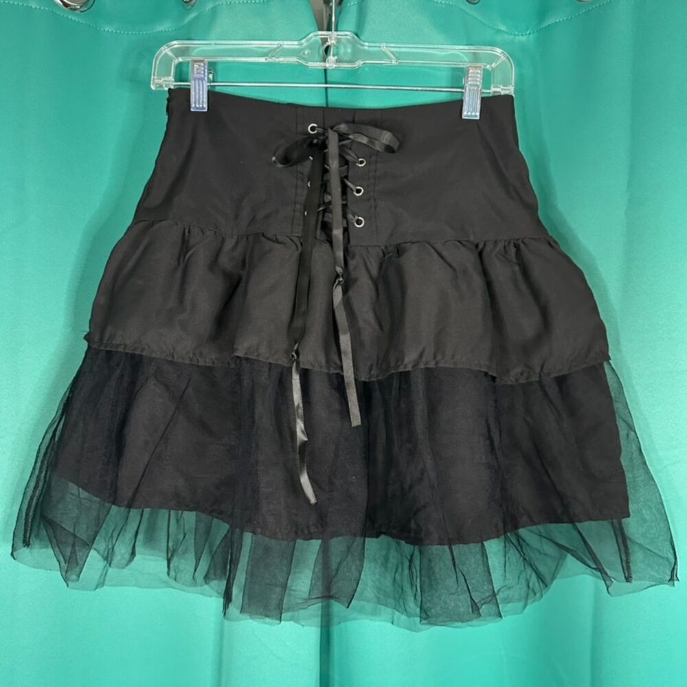 Layered Black Mini Skirt Cotton Blend Sz 4 Casual Streetwear Goth Indie Sleaze